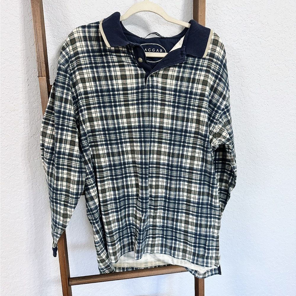 Vintage Haggar Men'sPlaid Sweater - Blue and White